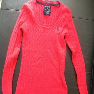 U.S. Polo Assn Cable-Knit Pullover Sweater RED XS